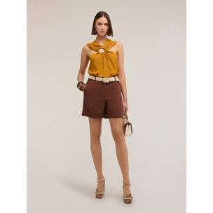 Motivi - Shorts in misto lino con risvolto - Marrone