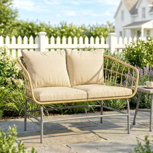 Canapé de jardin 2 places design résine filaire effet rotin naturel métal noir