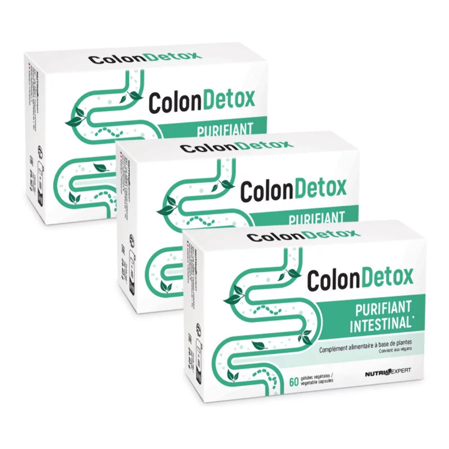 NUTRI EXPERT - Colon Detox - Complément alimentaire à base de plantes - Purifie et détoxifie le côlon - Sans ingrédients d'origine animale - Vegan - 60 gélules - Fabriqué en France - Lot de 3 produits