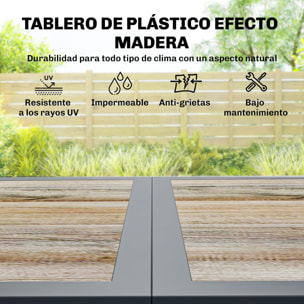 Conjunto de Mesa y Sillas Jardín de 7 Piezas, Muebles Jardín Exterior con Mesa de Plástico PSPC, 6 Sillas Apilables Transpirables, Marco de Acero Resistente a la Intemperie, Gris Oscuro