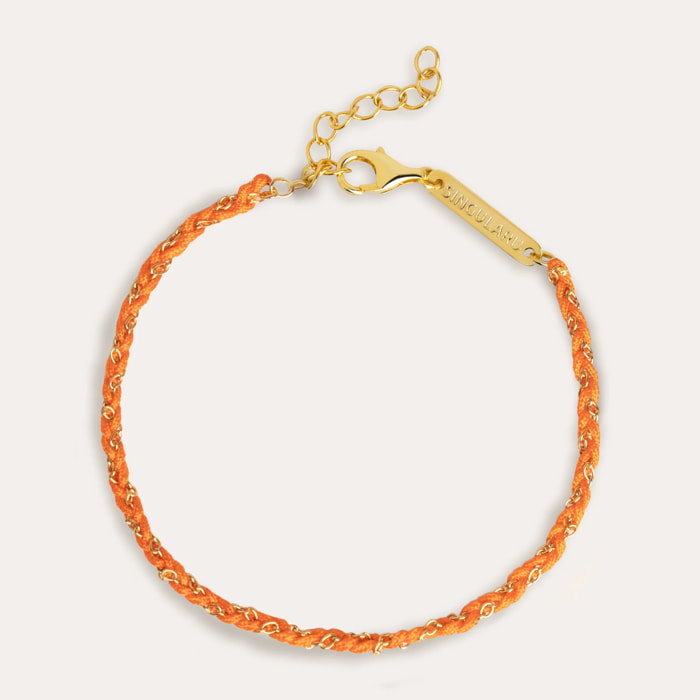 Pulsera Yarn Orange Plata Baño Oro