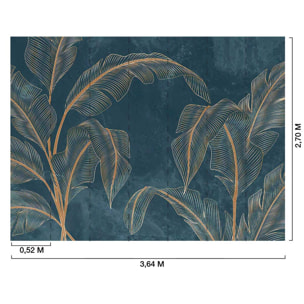 Papier peint tropical chic feuilles dorées fond bleu nuit Intissé