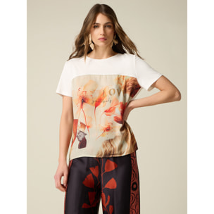 Oltre - Camiseta con inserto de raso estampado - Naranja sol