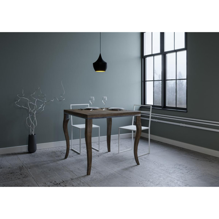 Table extensible portefeuille 90x90/180 cm Olanda Libra Noyer cadre gris