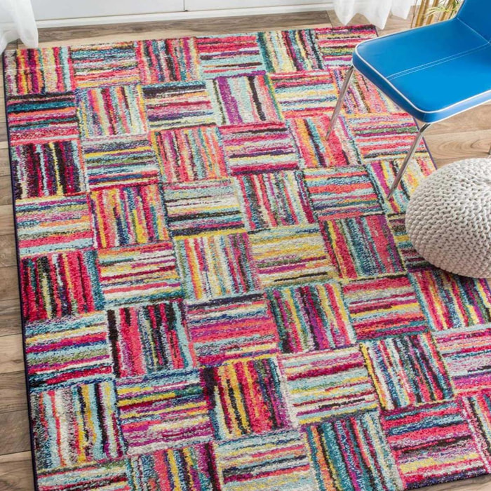 Tapis Jehu aux motifs géométriques destructurés multicolores