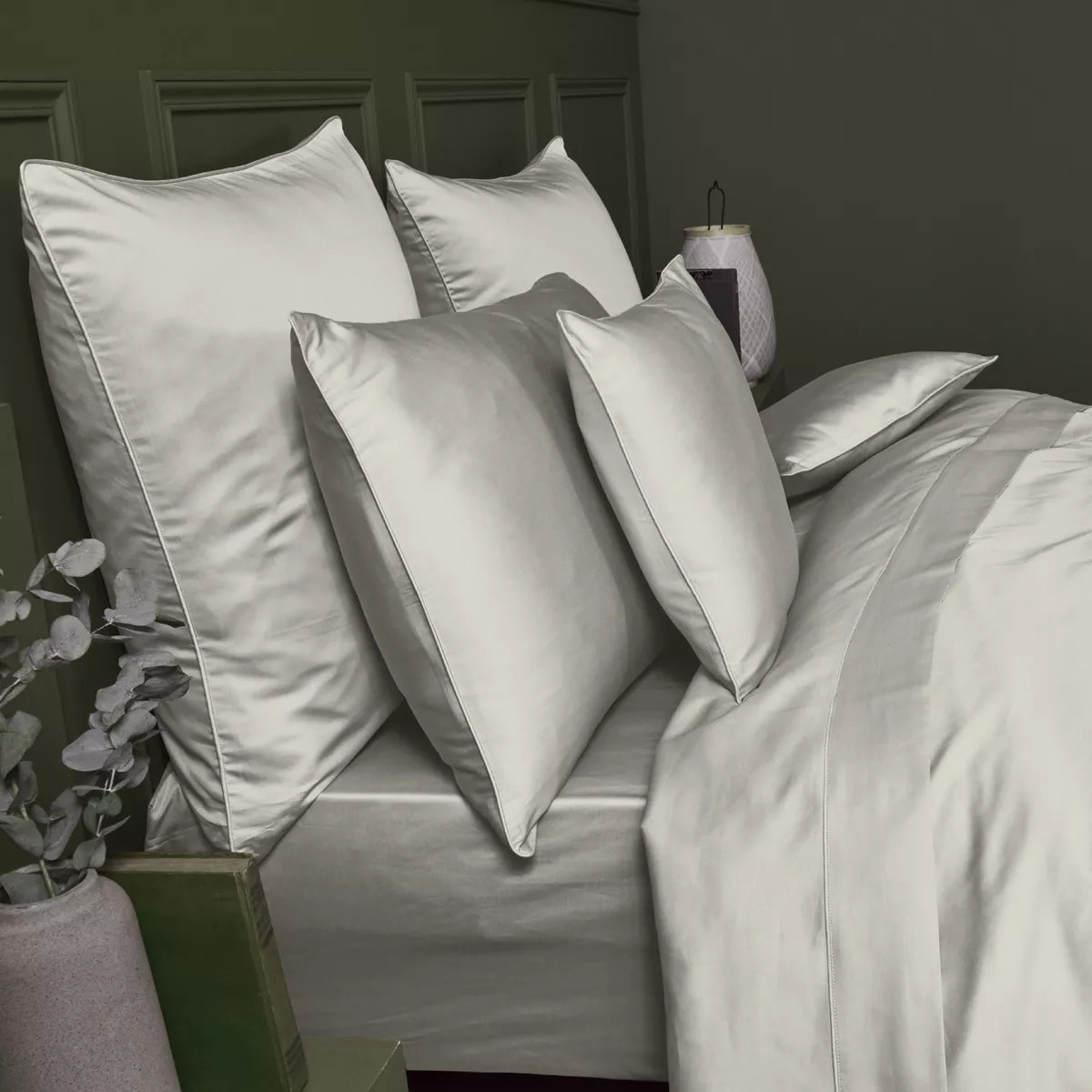 Housse de couette satin de coton uni beige Ava uni lin