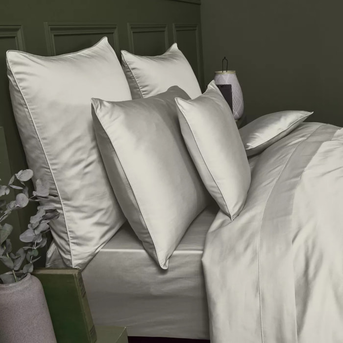 Housse de couette satin de coton uni beige Ava uni lin