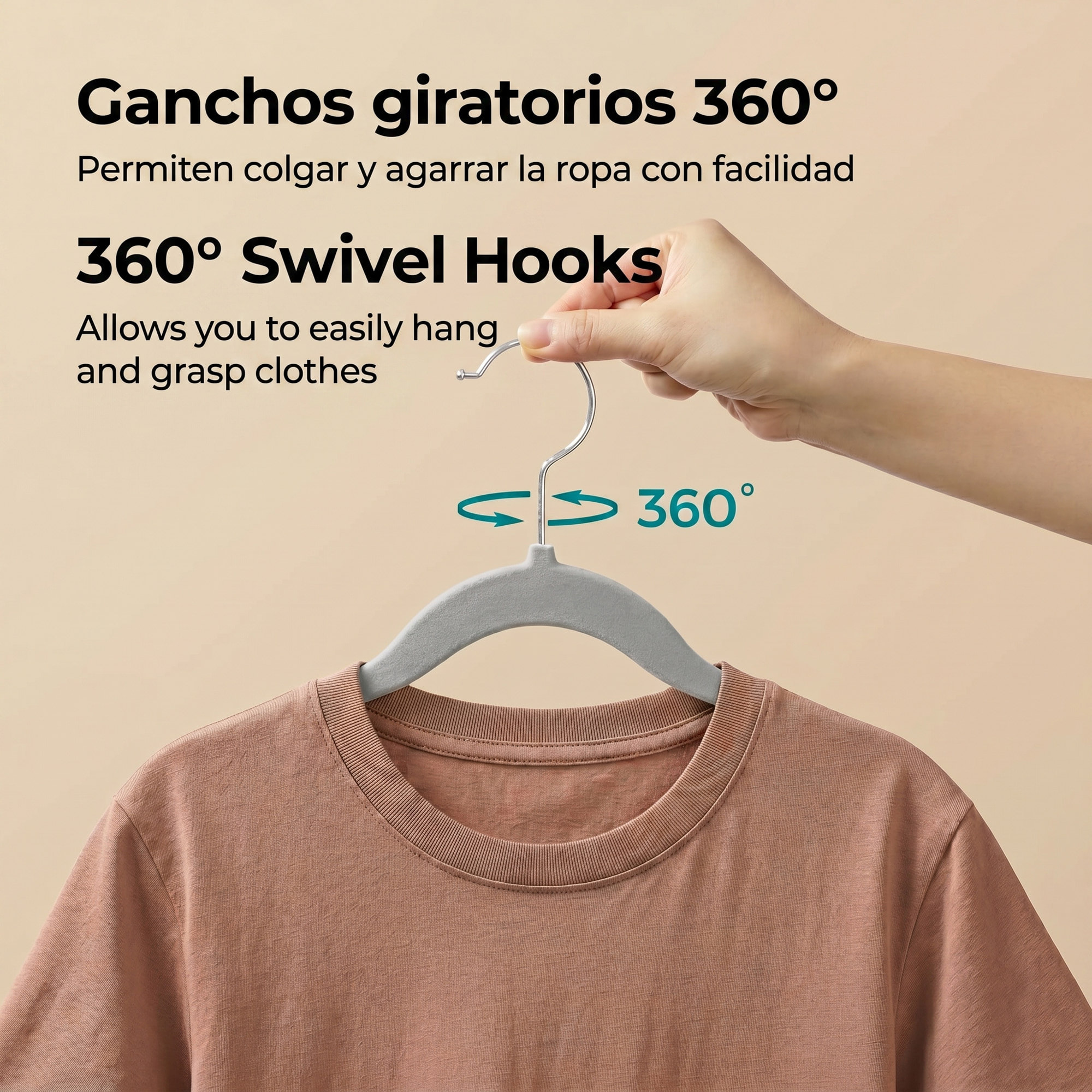 Set de perchas infantiles de terciopelo - Antideslizantes y finas con ganchos giratorios