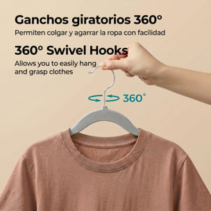 Set de perchas infantiles de terciopelo - Antideslizantes y finas con ganchos giratorios