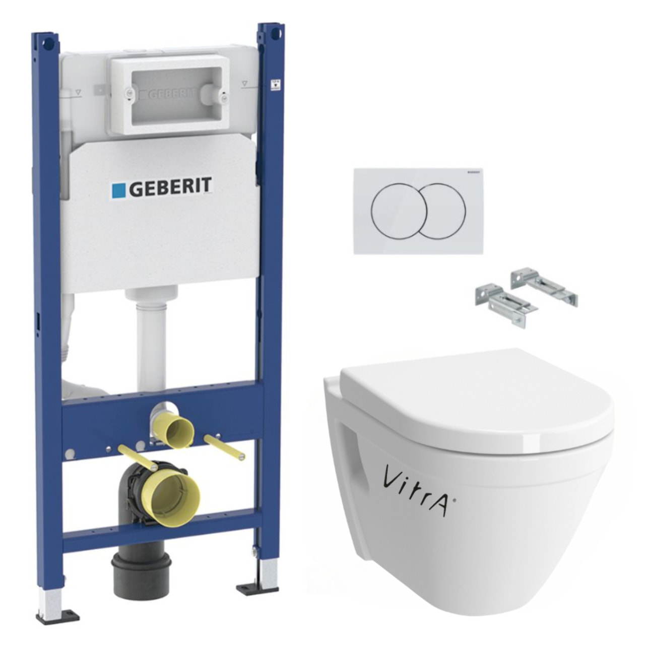 Pack WC Bâti-support + Cuvette suspendue Vitra S50 + Abattant frein de chute + Plaque blanche + Set d'habillage