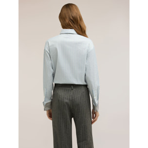 Motivi - Camicia in popeline a righe con cravatta - Azzurro