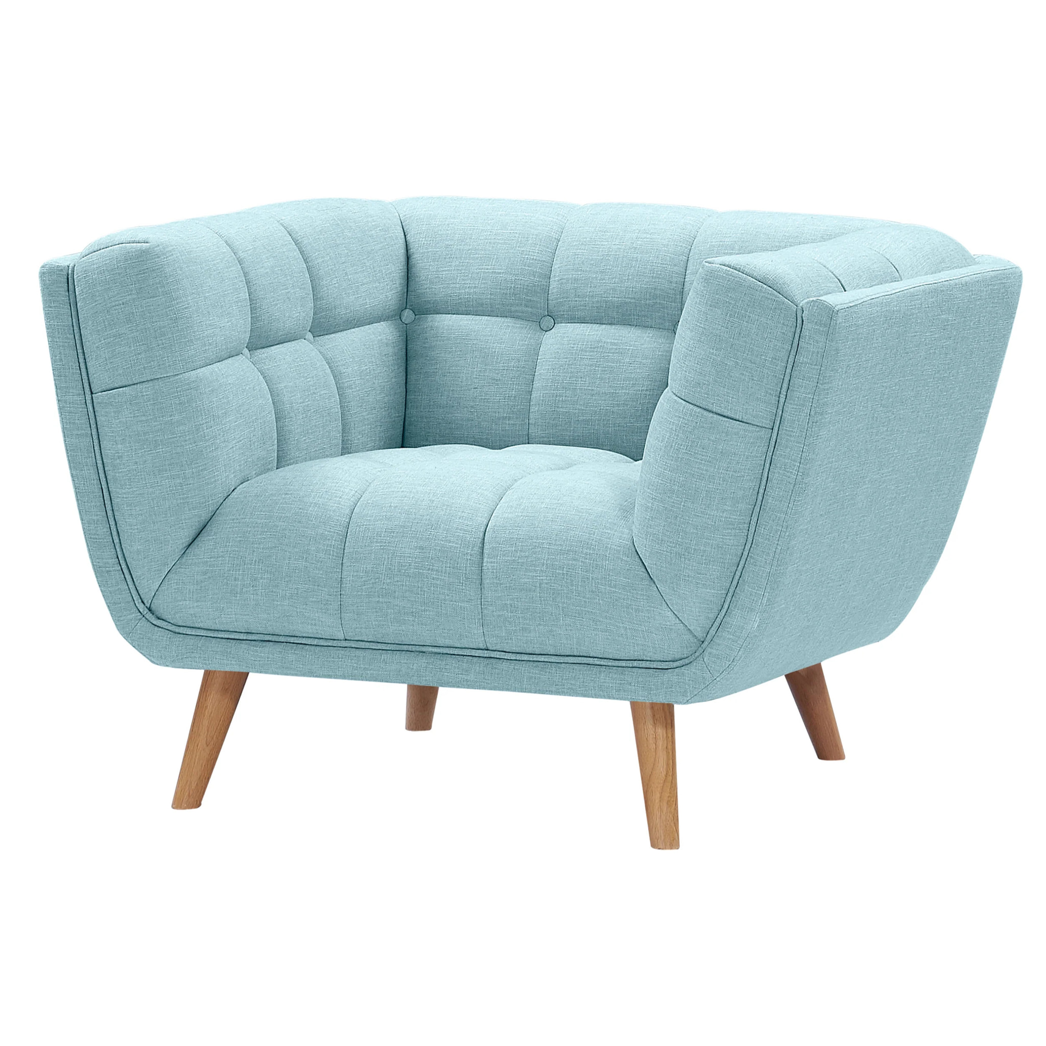 Fauteuil capitonné en tissu bleu clair - Carmen