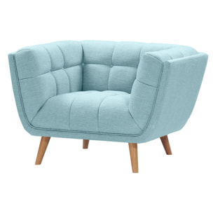 Fauteuil capitonné en tissu bleu clair - Carmen