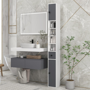 Columna de Baño Moderna Armario Alto de Baño con 1 Cajón 5 Estantes Ajustables y 2 Puertas Mueble de Baño Carga 30 kg 20x20x180 cm Gris