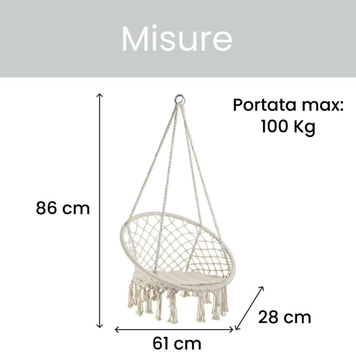 Amaca da Giardino Poltrona Sospesa Amaca da Appendere Macramè con Cuscino | Dondolo ad Uncinetto (Bianco)