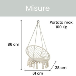 Amaca da Giardino Poltrona Sospesa Amaca da Appendere Macramè con Cuscino | Dondolo ad Uncinetto (Bianco)