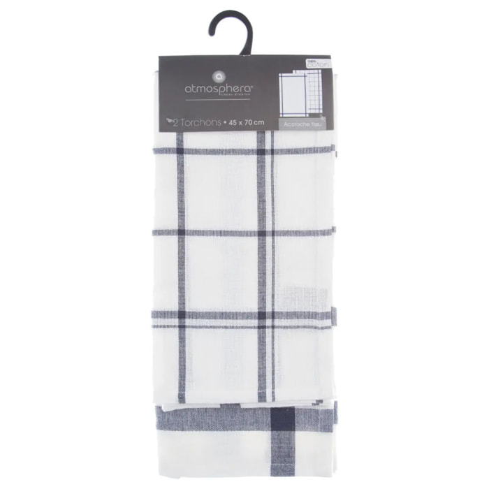 Lot de 2 torchons "Tradition" en coton bleu 45x70cm