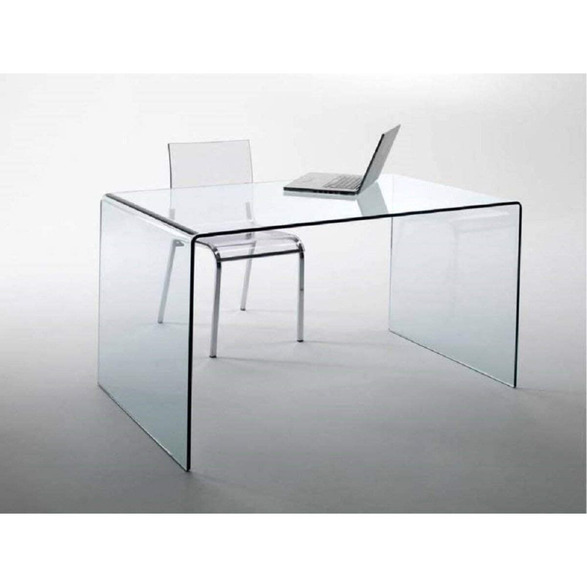 Scrivania Scrittoio da Ufficio Studio Soggiorno in Vetro Curvato Design Curvo Stile Moderno Minimal Chic - Luxury Z-09 - 120 x 74 x 70 cm Trasparente