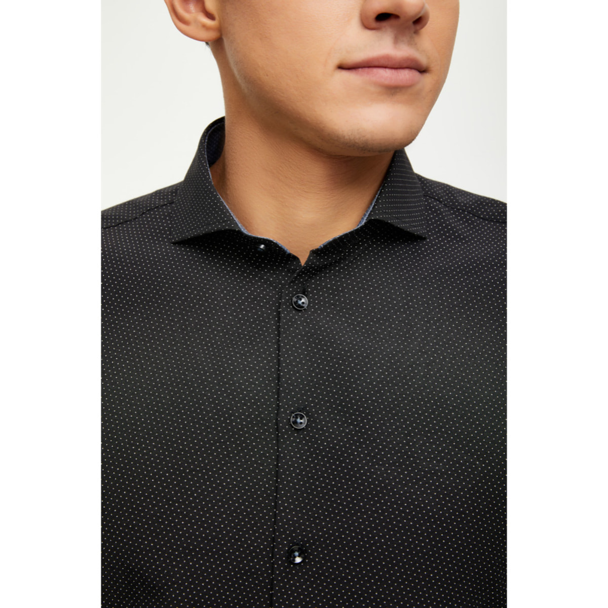 Camicia Uomo 1 Bottone Francese Slim Cotone Poliestere Stampato Nero/Grigio Scuro