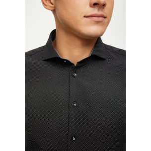 Camicia Uomo 1 Bottone Francese Slim Cotone Poliestere Stampato Nero/Grigio Scuro