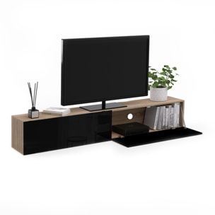 Meuble TV suspendu Michigan bois et noir 180cm