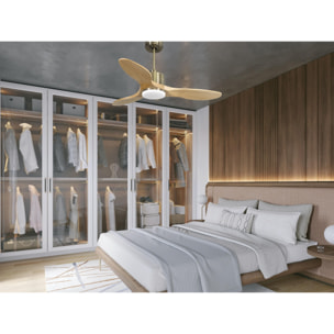 Ventilateur de plafond Réversible  Thermostat Dimmable Wifi Moteur à courant continu Toits en pente Télécommande Lumière à trois tons Hypersilence Mémoire