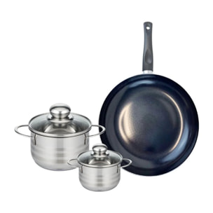 Ensemble de 1 Poêle de cuisson 28 cm et 2 faitouts 12 et 16 cm Elo Prima Brillant