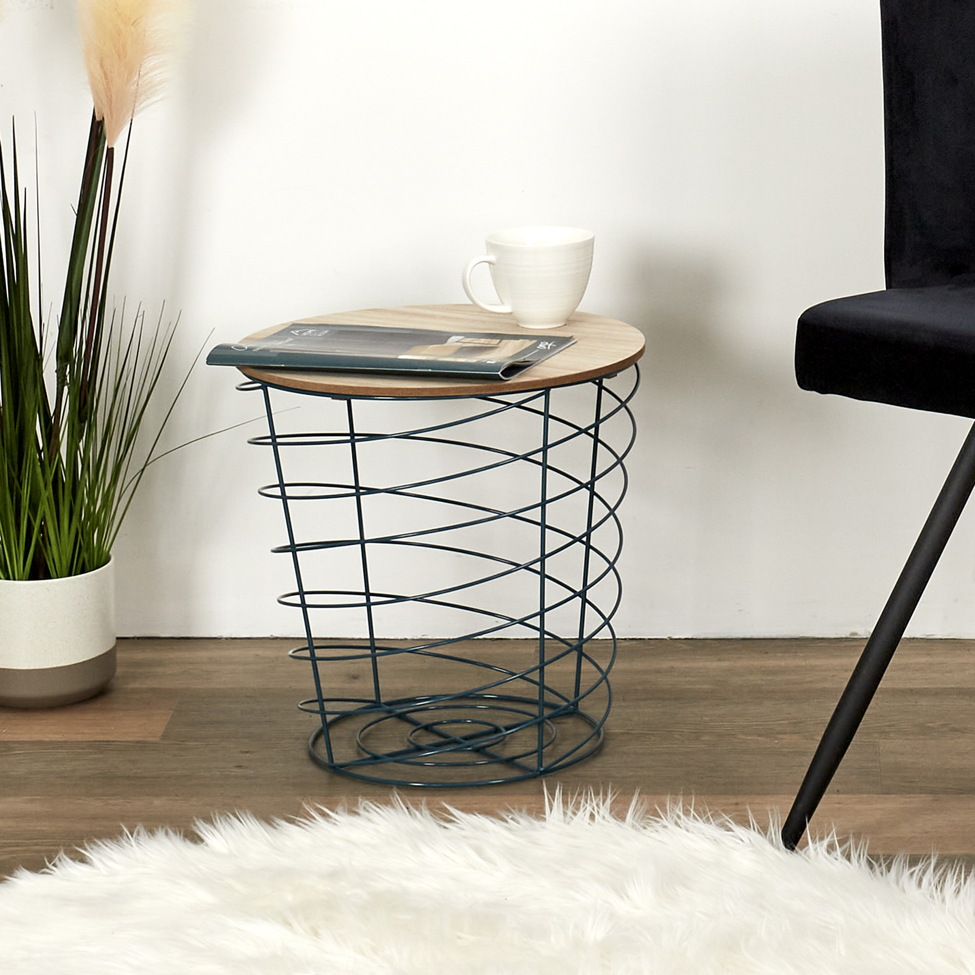 Table Filaire Bois Et Metal Cyclone Bleu