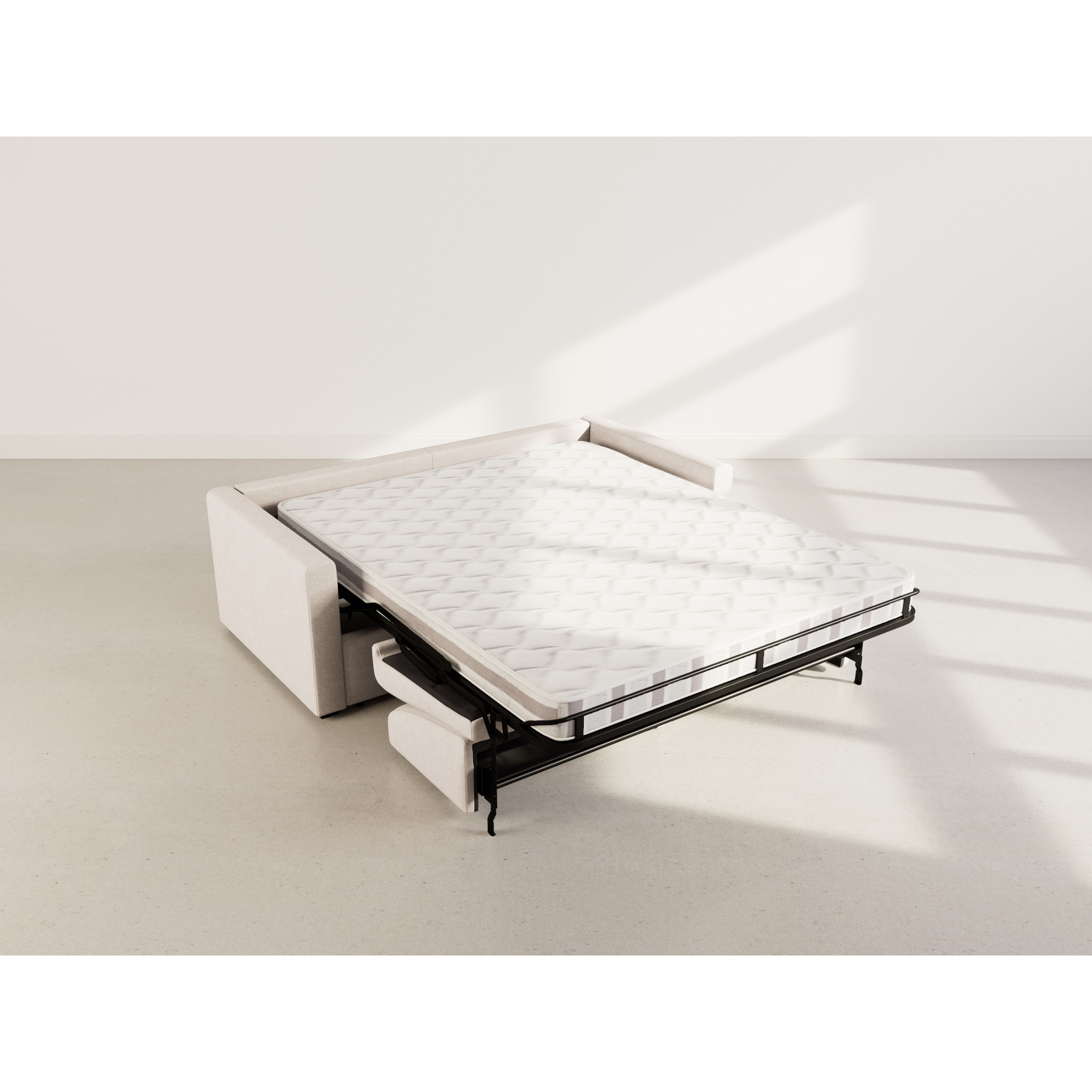 Julia - canapé lit 3 places convertible express couchage quotidien 140 cm matelas 14 cm en tissu - Beige