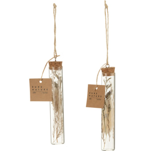 J-Line Suspension Tubes Fleurs Sechees Verre Naturel Assortiment De 2