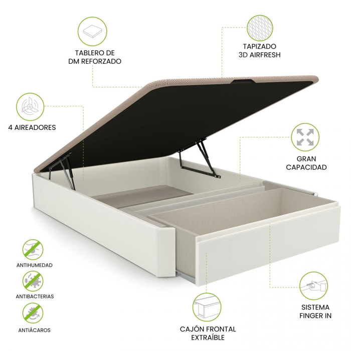 Canapé con cajón frontal en blanco 135x190 cm Luxury Max 3D Blanco