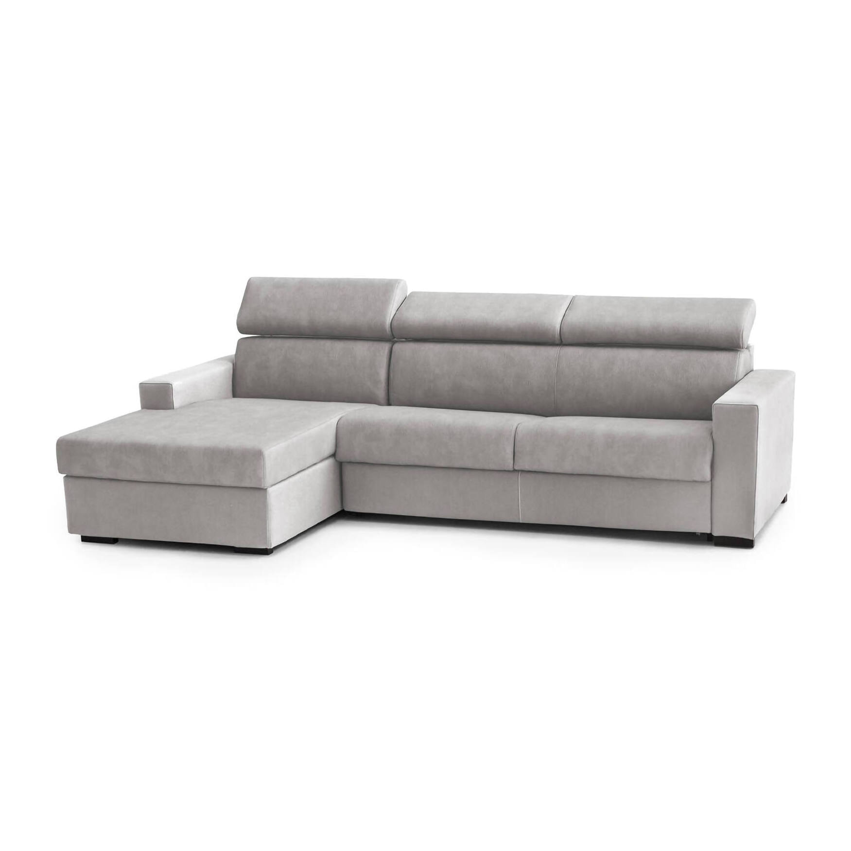 Divano fisso Viviana, Divano ad angolo, 100% Made in Italy, Sofà Soggiorno con chaise longue, in tessuto imbottito - Penisola contenitore Sinistra, con Braccioli standard, Cm 280x95h85, Grigio