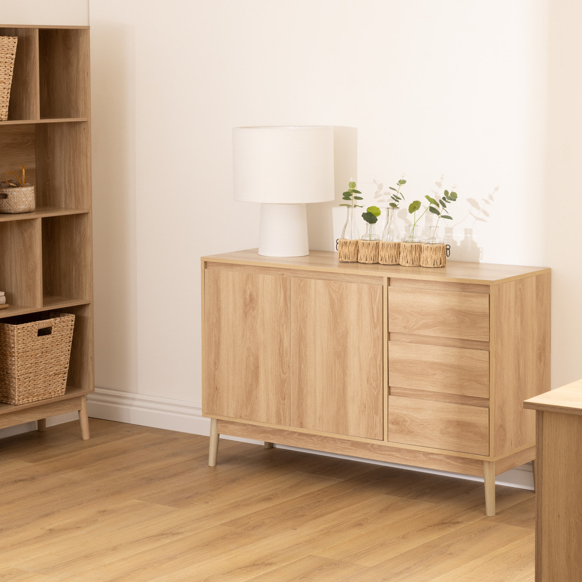 Buffet placard 3 tiroirs effet chêne naturel "Abana"