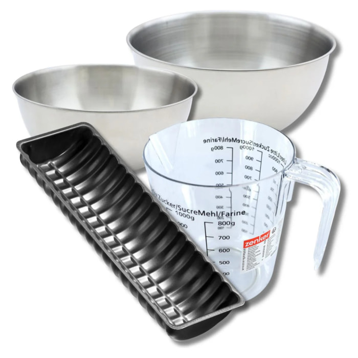Set pâtisserie avec moule à bûches de Noël 32 cm, 2 bols à mixer, verre mesureur et spatule Zenker