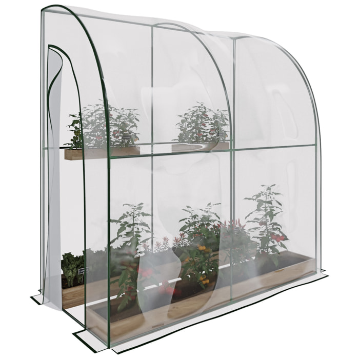 Serra A Casetta Da Parete Muro In Acciaio Per Giardino Piante Fiori Orto Copertura Trasparente in PVC 2 Porte Avvolgibili A Cerniera 200x100x215 Cm