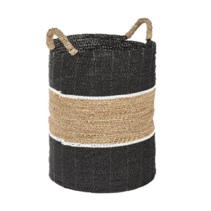 Panier rond en jonc de mer et raphia - HOOK