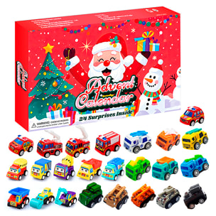 Calendario de adviento con figuritas de regalo para decorar. 24 figuras de vehiculos diferentes.