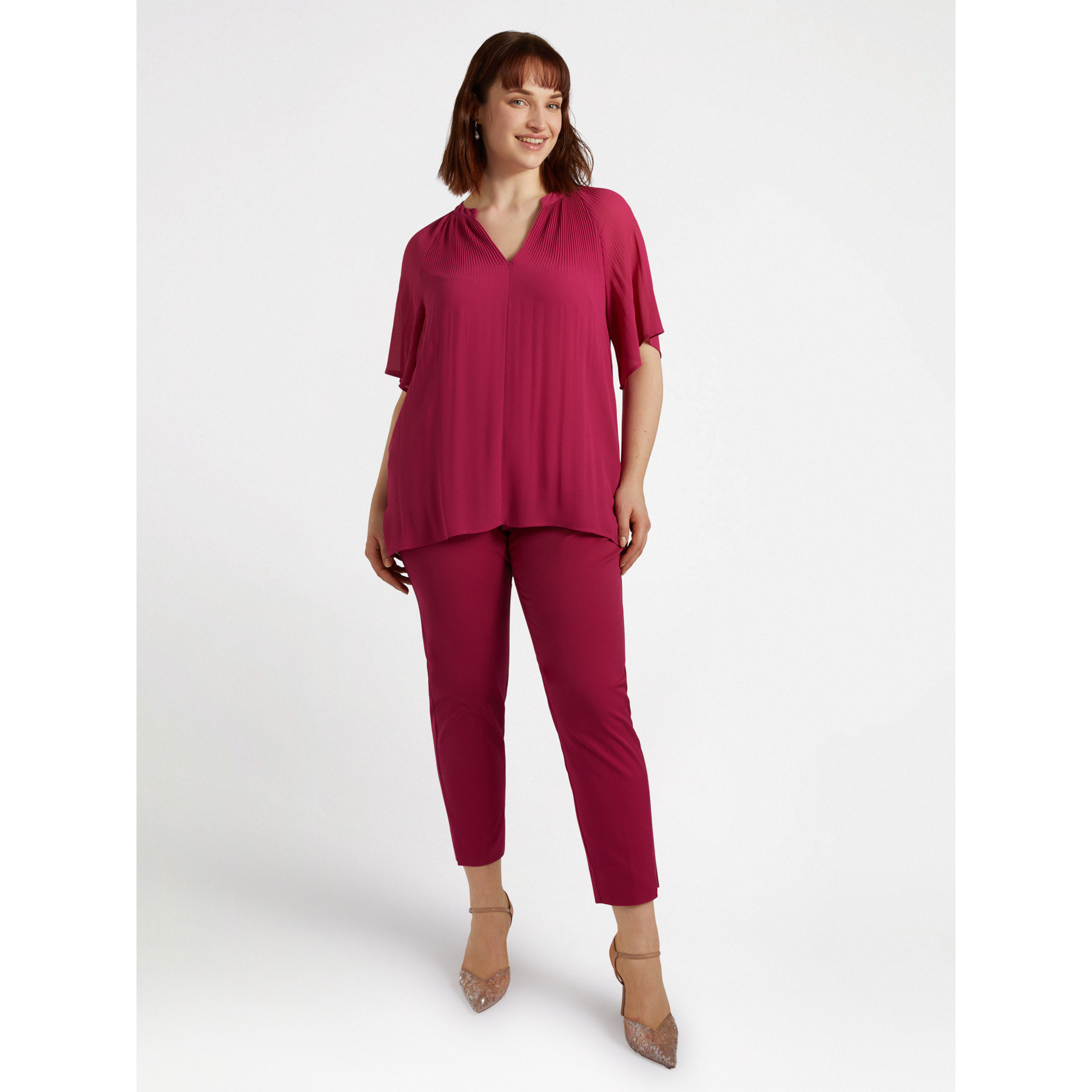 Fiorella Rubino - Blusa plisada con escote en pico - Rojo