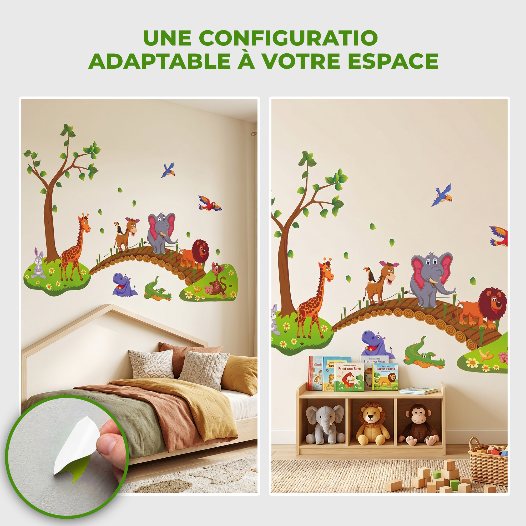 Stickers Muraux décoration adhésifs animaux rigolos sur un pont de bois