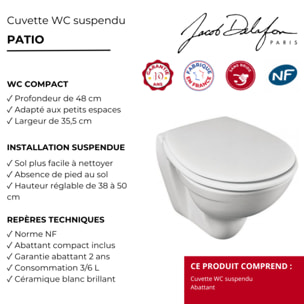 Cuvette WC suspendu compact PMR Patio avec abattant