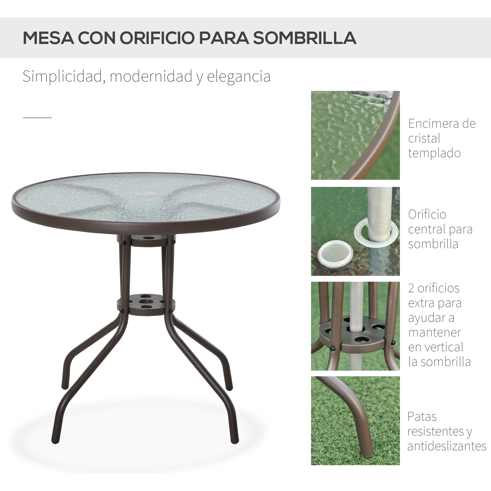 Conjunto Muebles Jardin 4 Sillas Mesa de Comedor Redonda Sombrilla Parasol