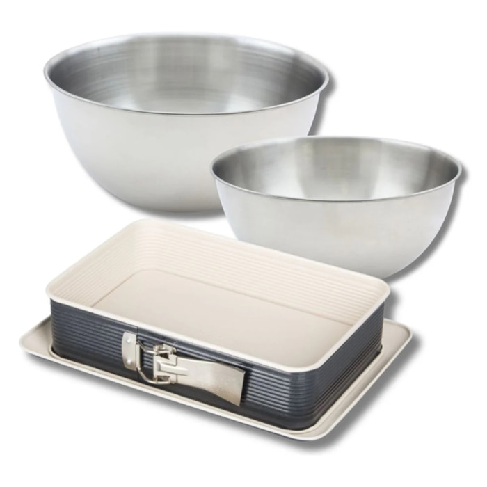 Set pâtisserie avec moule à charnière 28 x 18 cm, 2 bols à mixer et 1 spatule Zenker