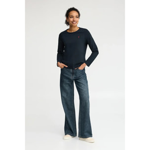 Camiseta azul marino de manga larga y cuello redondo con bordado Rigby Go