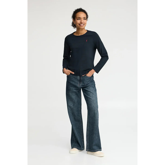 Camiseta azul marino de manga larga y cuello redondo con bordado Rigby Go