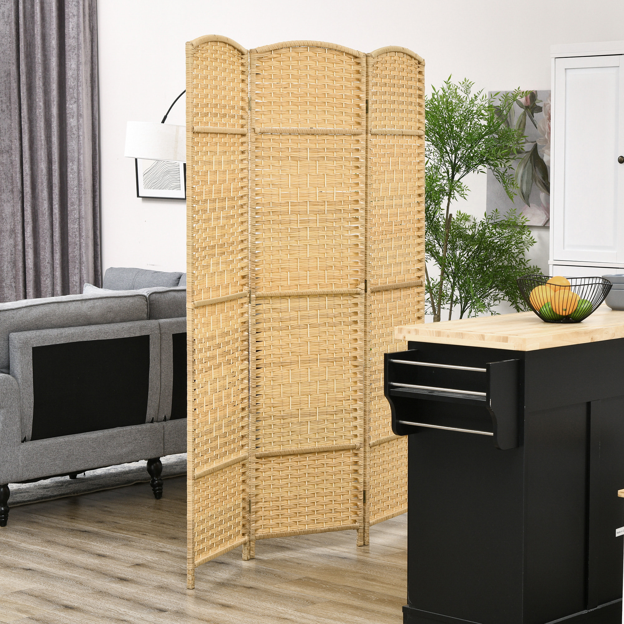 Biombo Plegable de 3 Paneles 135x180 cm Biombo Separador de Ambientes Pantalla de Privacidad de Polipropileno para Oficina Dormitorio Natural