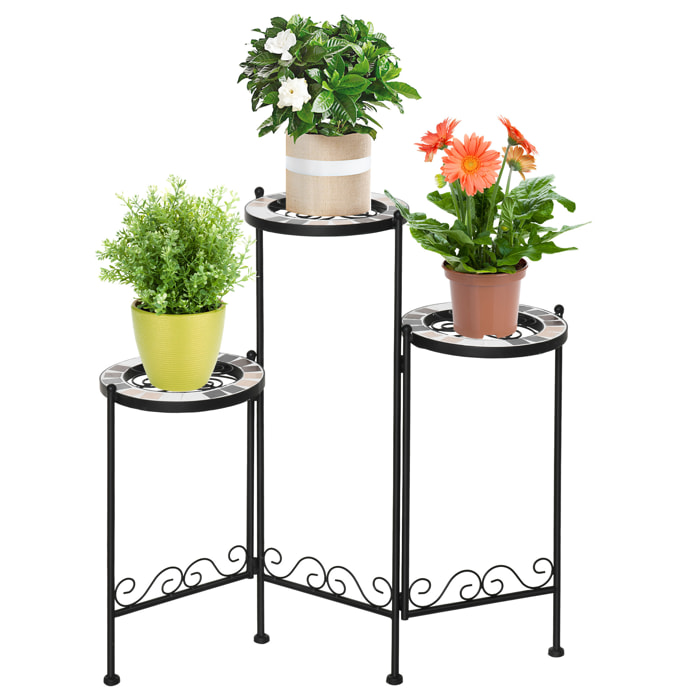Soporte de Metal para Plantas Mecetas Plegable con 3 Estantes y Borde de Azulejo