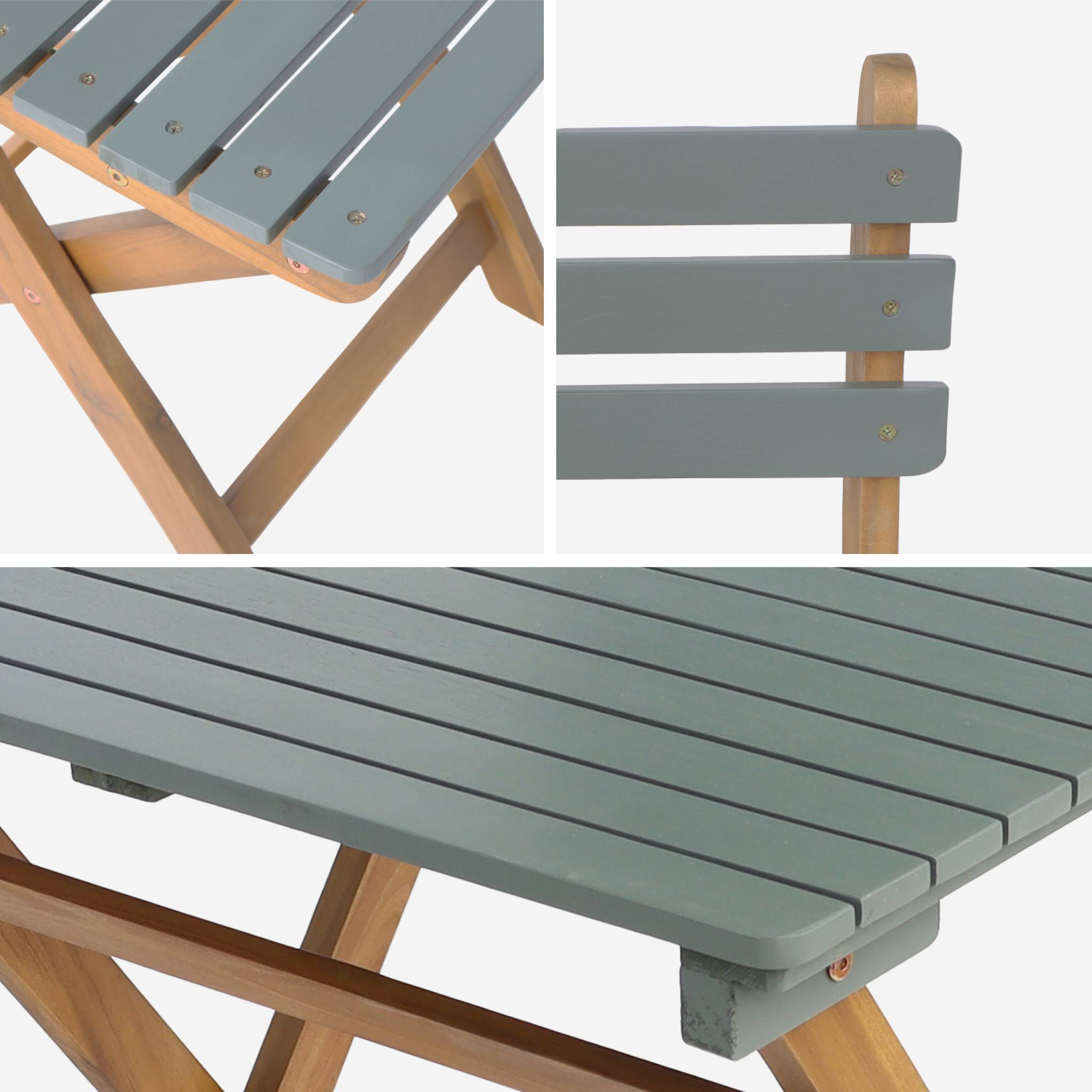 Table de jardin pliante bois d'acacia + 2 assises HILORA