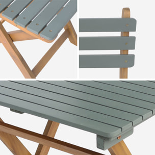 Table de jardin pliante bois d'acacia + 2 assises HILORA