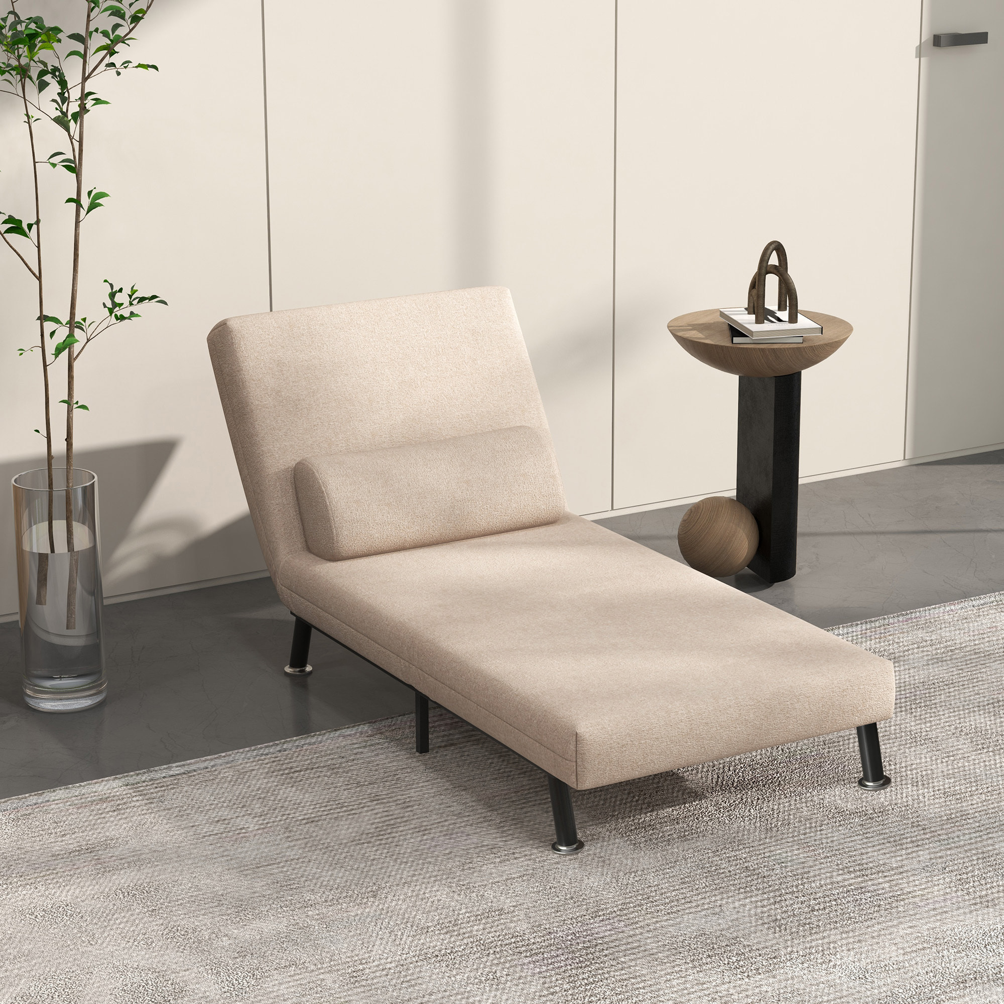 Fauteuil convertible 3 en 1 chauffeuse lit avec coussin beige
