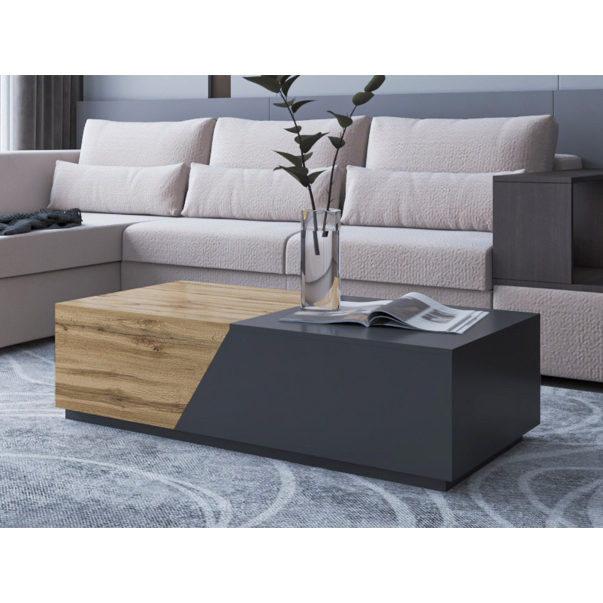 Pitt - table basse - 124 cm - style industriel - Bois / Gris